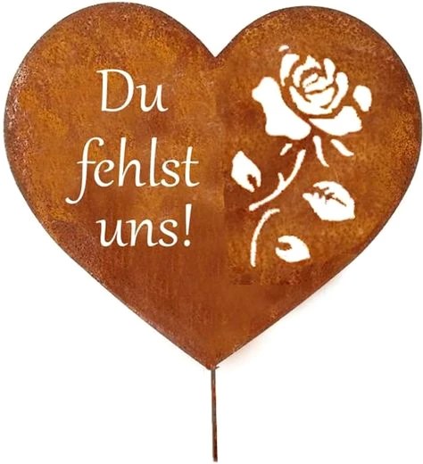 LB H&F Lilienburg Dekofigur Grabdeko Grabschmuck Herz Rost Rostherz Deko Dekofigur