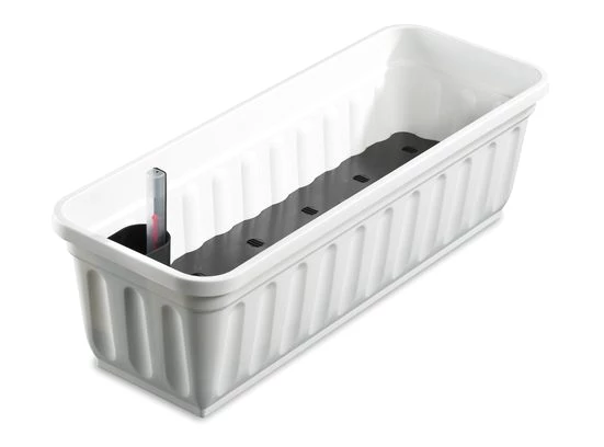 ALPFA Balkonkasten 100 cm weiß mit Wasserspeicher Made in Germany Blumenkasten, eckig