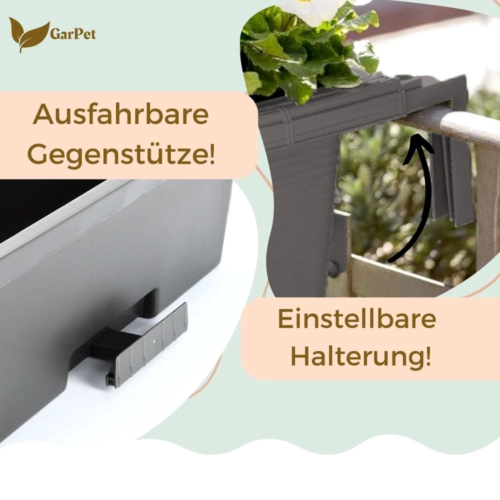 GarPet Balkonkasten 2x Blumen Kasten Balkon Geländer Wasserspeicher Rattan Anthrazit 60 cm