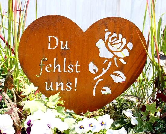 LB H&F Lilienburg Dekofigur Grabdeko Grabschmuck Herz Rost Rostherz Deko Dekofigur