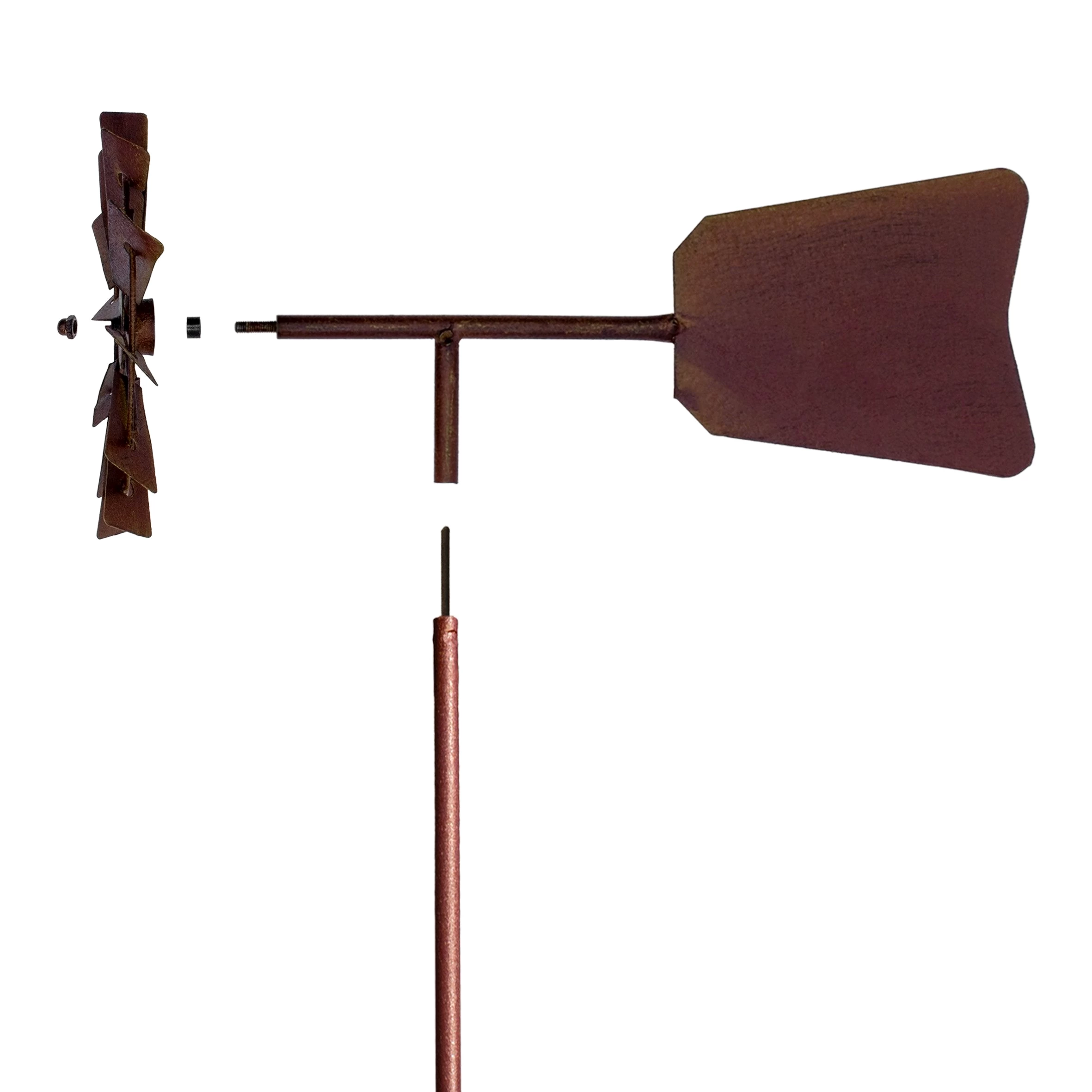 Spetebo Windspiel Windmühle Metall Rost - 120 x 17 cm - Deko Gartenstecker , mit Windfahne