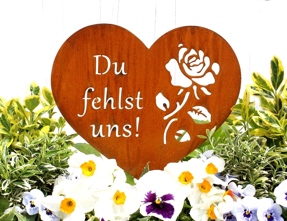 LB H&F Lilienburg Dekofigur Grabdeko Grabschmuck Herz Rost Rostherz Deko Dekofigur